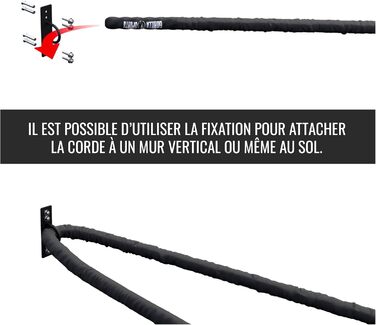 Тренувальний бойовий канат GORILLA SPORTS® - 9м/12м/15м, діаметр 38мм/50мм, з кріпленням, нейлон, чорний. Для силових тренувань, розвитку м'язів.