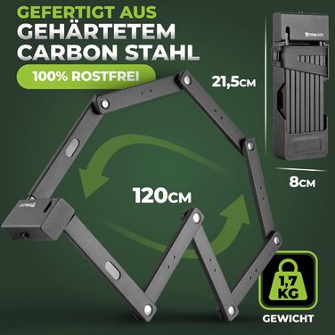 Замок для велосипеда: складний, антикрадійний [Оригінал]. Швидка та легка установка, нержавіюча сталь, рівень безпеки 10/10, 120 см