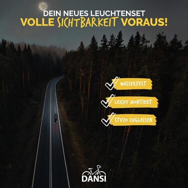 Набір передніх велоліхтарів DANSI StVZO I LED – яскраве світло (25/10 Lux, акумуляторний)