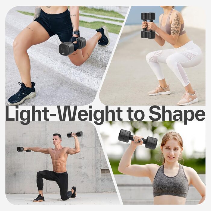 Sportneer Регульовані гантелі для жінок – комплект з 2 гантелей (по 1–2,5 кг) з неслизьким TPU-покриттям, 4-в-1 комплект гантелей для фітнесу вдома, для домашнього спортзалу та силових тренувань, колір: Димчасто-чорний