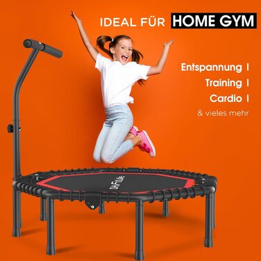 Трамплін для фітнесу DH FitLife: складаний, тихий, з гумовим тросом, без встановлення. Діаметр 115/128 см, з 3 рівнями регулювання ручки. Підходить для занять вдома та на вулиці.