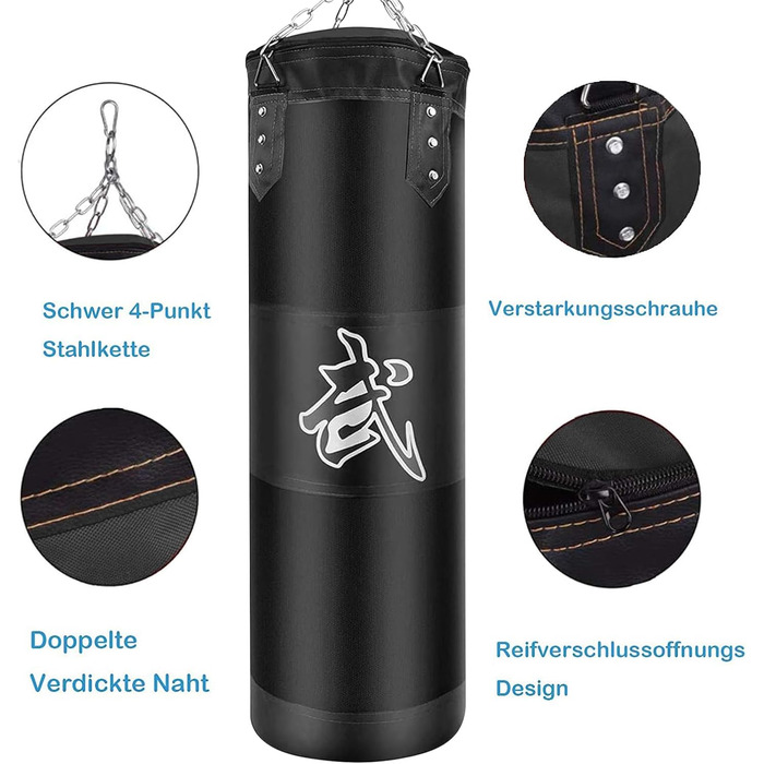 Боксерський мішок для підвішування (без наповнення) для MMA, Муай Тай, кікбоксингу. Комплект з міцною сталевою ланцюгом та чорним боксерським мішком + боксерські рукавички