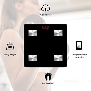 Розумні ваги NK з Bluetooth, цифрові, подвійна частота, вимірювання жиру, м'язової маси, BMI, BMR, BIA-технологія, LCD-дисплей, батарейки AAA