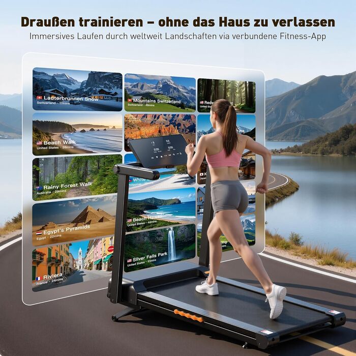 Складний біговий тренажер для дому з автоматичним нахилом 15%, потужність 3.5 PS, 12 програм HIIT, Smart App, швидкість 1-14 км/год, LED дисплей, вимірювання пульсу, вантажопідйомність 136 кг, чорний