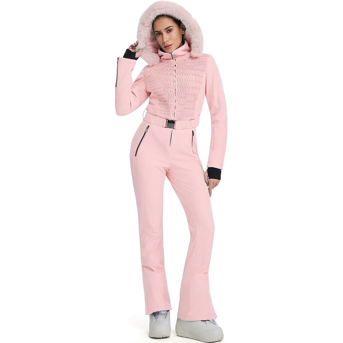 Жіночий гірськолижний комбінезон HOTIAN: водонепроникний, вітронепроникний, теплий, з капюшоном, рожевий