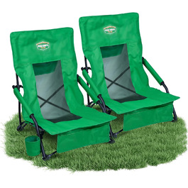 Крісло для кемпінгу Fuchs Camper Strandstuhl – складане, з високою спинкою та сітчастою тканиною. Зберігання напоїв та кишені. Міцне (до 150 кг), чорне/зелене (2 шт.)