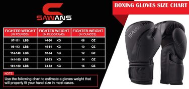 Професійні боксерські рукавички SAWANS для MMA, спарингу, кікбоксингу, боксерської груші, тренувань та боїв Муай Тай, матові чорні, 12 OZ