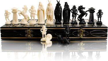 Шахи Master of Chess Black & White Edition, дерев'яна дошка, пластикові фігури, для 2 гравців (Вікінги)