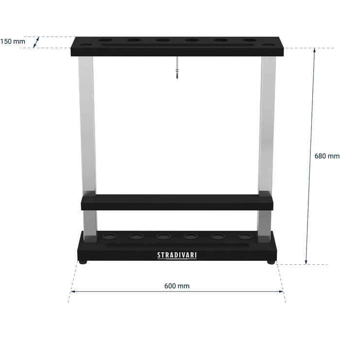 Підставка для хвістків Stradivari Francesca | На 6 хвістків | Для різних довжин | З відсіком для кульок та щіток | Чорна, стійка, не потребує кріплення до стіни