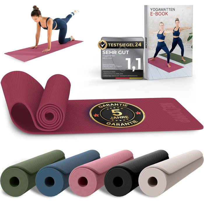 Йога мат NEOLYMP: неслизька, для захисту суглобів – килимок для фітнесу та йоги 183x61 см з PVC, фіолетовий колір. З подарунком: E-book та відеоуроки