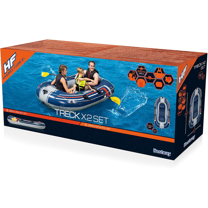 Надувний човен Bestway Hydro-Force Treck X2 для 2 осіб, 255x127x36 см, комплект весла та насос