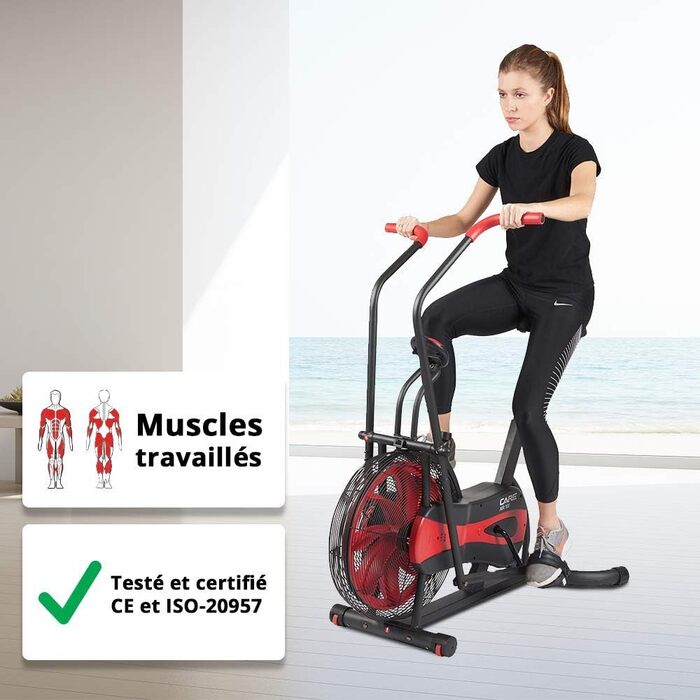 Велотренажер CARE FITNESS Air Bike CA-700 з повітряним опором, 6 програм тренувань, 2 в 1 кростренажер, 6 функцій контролю навантаження, LCD-дисплей, чорний