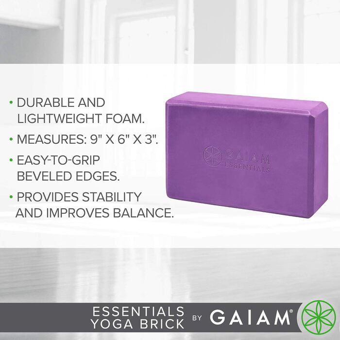 Блок для йоги Gaiam Essentials, EVA-піна, 9×6×3 дюйми — аксесуар для йоги, пілатесу, медитації, розтяжки