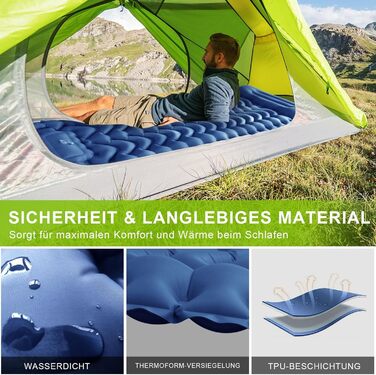 Каремат туристичний самонадувний Cunbayi з інтегрованими подушками та насосом. Підходить для кемпінгу, походів, пляжу та подорожей. Синій колір.