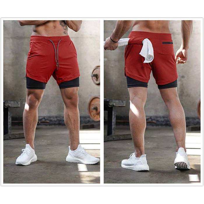 Шорти чоловічі MANLUODANNI 2-в-1, спортивні, швидка сушка, літні, для бігу, тренувань, червоні