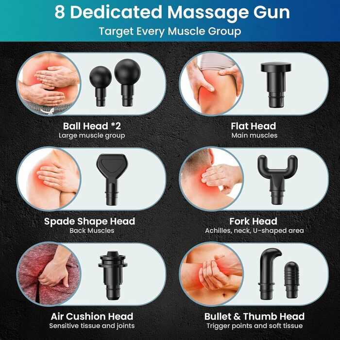 Масажер для м'язів, електричний фасціальний пістолет з 30 швидкостями та 30 насадками для глибокого масажу шиї, плечей та спини