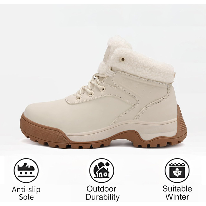 Зимові черевики жіночі, снігоступи, утеплені хутром, антиковзання, для холодної погоди, 39 EU, бежеві