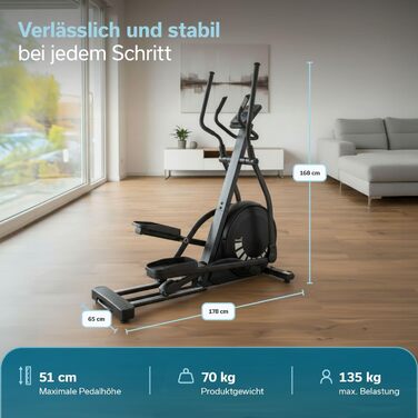 Еліптичний тренажер Skandika Crosstrainer Carbon P23: 23 програми, 16 рівнів, компактний, тихий, сумісний з Kinomap App, до 135 кг