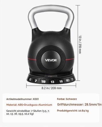 Регульована гантель VEVOR 10 кг: Кульова гантель з алюмінію та ABS для тренувань усього тіла