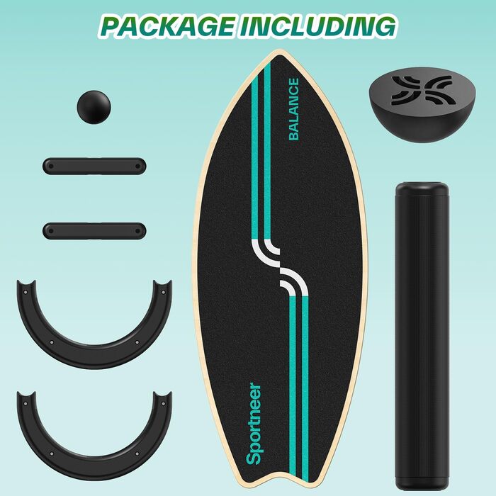 Балансборд Sportneer Surfin 8-в-1 для дорослих – тренажер рівноваги з роликом, м'ячем та півсферою. Підходить для core-тренінгу, серфінгу, катання на лижах та реабілітації. Безпечний, антиковзкий, чорний, 200 кг