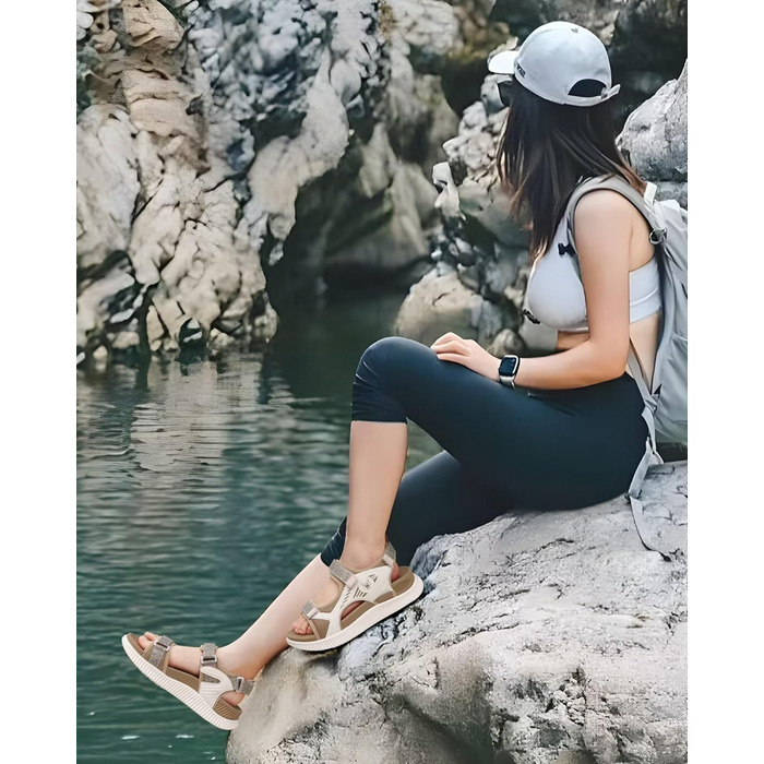 Жіночі трекінгові сандалії KuaiLu: зручні, ортопедичні, для туризму та відпочинку на природі. Легкі, з регульованою застібкою-липучкою, для літа, підходить при фасціїтісу. Колір: бежевий, розмір 39 EU.