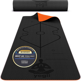 Килимок для йоги Yogii - 183x61x0.6 см. Преміум TPE, чорний/оранжевий. Килимок для фітнесу, гімнастики, спорту