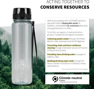 Пляшка для води 720°DGREE uberBottle 1,5 л з контейнером для фруктів, BPA-free, тританова, не протікає, для спорту, фітнесу, туризму, прозора, синя