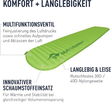 Каремат Sea to Summit Comfort Light Self Inflating Regular Green - самонадувний килимок для туризму, піших прогулянок, 2.5 сезони, з технологією Delta Core та системою Packsack & Pillow Lock