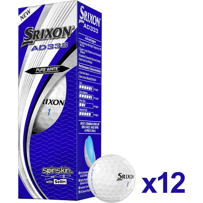 Гольф-м'ячі Srixon AD333 для чоловіків, 12 шт, преміум
