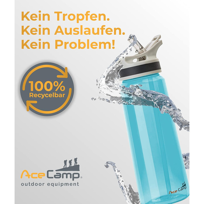 Пляшка для води AceCamp TRITAN 750 мл, спортивна, BPA-free, з подвійною кришкою, синя, набір 2 шт.