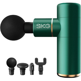 Масажний пістолет SKG F3 Mini, 4 насадки, 4 режими, 2200 мАг, USB-C, до 12 годин, зелений