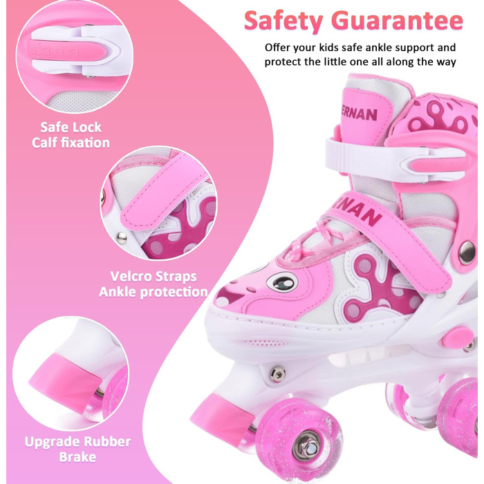 Роликові ковзани для дітей та дорослих ERAN з LED підсвічуванням. Комфортні ролики для початківців та підлітків. Ідеальний подарунок на Різдво та день народження (рожевий, розмір S)