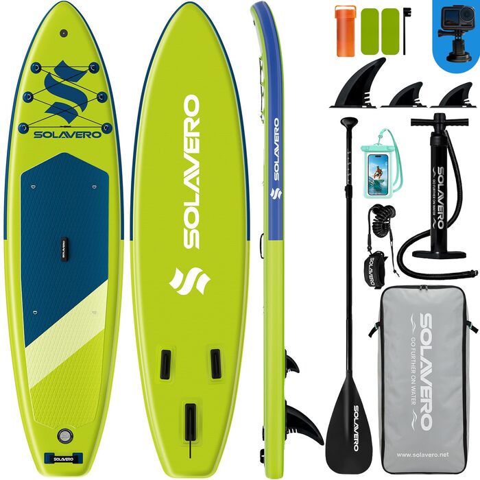 SUP дошка Solavero надувна з веслом та аксесуарами, 323x83x15 см, до 200 кг, блакитно-зелена, для початківців та сім'ї