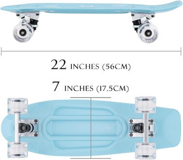 Скейтборд KMX Classic Mini Cruiser 22/27 дюймів для дітей, підлітків та дорослих. Алюмінієві осі, підшипники ABEC-9, колеса 60мм, колір Aqua Blau