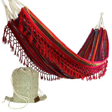 Гамак Boho Класичний з бахромою, ручної роботи, водостійкий для дому та вулиці - Inti Red