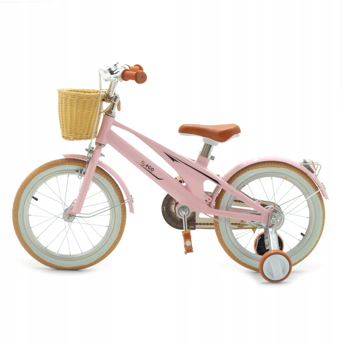 Дитячий велосипед 16 дюймів з бічними колесами та кошиком, рожевий