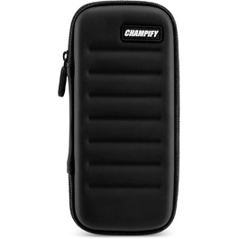 Чохол для дартсу Champify® чорний, жорсткий кейс із системою фіксації для 3 дротиків (стілдарти чи софтдарти), додаткові кишені для аксесуарів