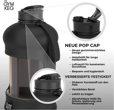 Гімнастична пляшка для води Gym Keg 2.2L з сумкою та ручкою. Спортивна пляшка для фітнесу, йоги, екологічна, BPA Free (Чорний Stealth)