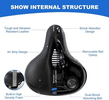 Велосипедне сідло з гелевою вставкою, широке, м'яке, комфортне, дихаюче, амортизуюче, ергономічне, з водонепроникним чохлом, чорне
