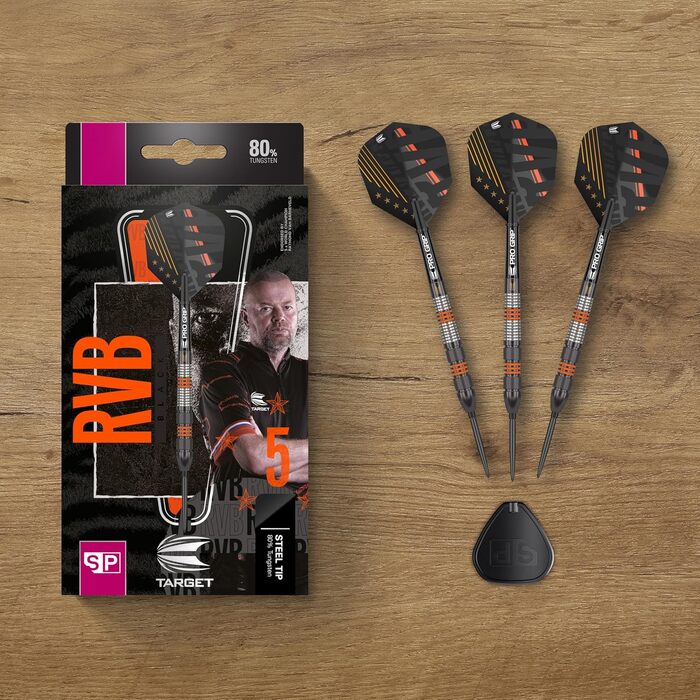 Дротики Target RVB 80 Schwarz G2, 80% вольфрам, сталевий наконечник, набір для дартсу
