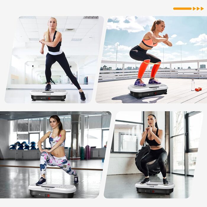Віброплатформа Dripex 3D з Bluetooth, 99 рівнів вібрації, 5 програм тренувань + гумові амортизатори (білий/чорний)