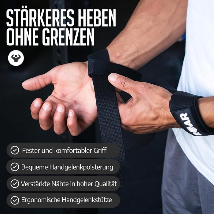 Роар® ремені для підйому штанги (м'які) для силових тренувань, бодібілдингу, фітнесу - ремені для тяги - підйомні ремені - для жінок та чоловіків (Чорний)