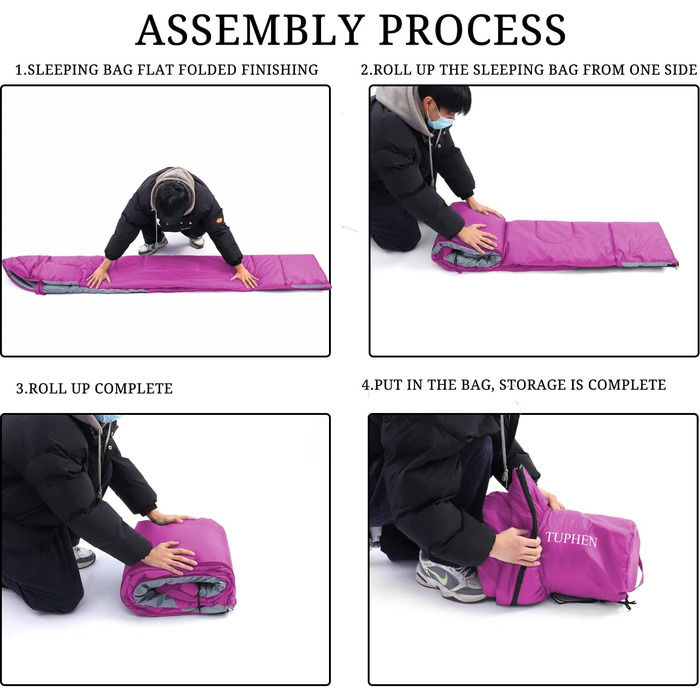 Спальний мішок 3-4 сезони для дорослих та дітей - легкий, водонепроникний, для кемпінгу та подорожей (86.61''x31.49'', фіолетово-сірий)