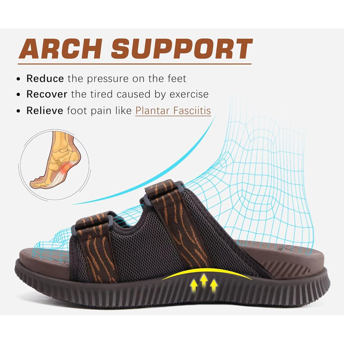 Чоловічі спортивні сандалі KuaiLu з м'якою устілкою, літні шльопанці на липучці, коричневі, 44 EU