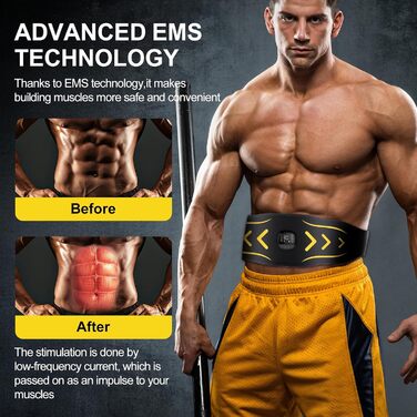 EMS тренажер для пресу, електричний, 10 режимів, 30 інтенсивностей, USB, портативний, жовтий
