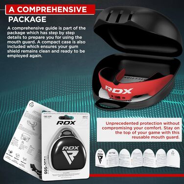 Капа для спорту RDX, захист зубів для бойових мистецтв, MMA, кікбоксинг, хокей, футбол, муай-тай, регбі. Зручна коробка для зберігання. Для дорослих (від 12 років). Червоний колір.