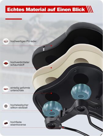 PRMHOOT Велосипедне сідло для чоловіків та жінок з Memory Foam, зручне, м'яке, ергономічне, дихаюче, амортизуюче. Підходить для електровелосипедів, MTB, шосе, міських велосипедів (Чорний)