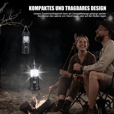 Сонячна кемпінгова лампа EXTRASTAR: LED ліхтар 5W, 2-в-1 (ліхтар + ліхтар для намету), USB/Сонячна/Акумуляторна, водонепроникна, для відпочинку на природі, риболовлі, кемпінгу та походів