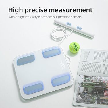 Fitdays Розумна вага для аналізу тіла - 8 електродів, точна цифрова вага BMI з Bluetooth, 20+ показників, синхронізація для 6 користувачів (FG2001B-A-біла)
