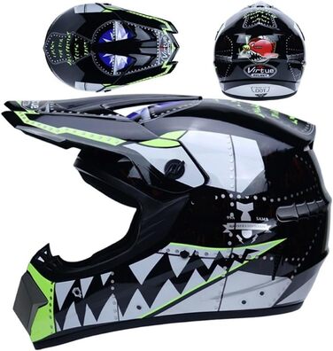 Шолом мотокросовий унісекс, повний захист обличчя, для катання на мотоциклі, квадроциклі, ATV, MTB, ендуро, гонок, чорний, XL (58~59см)
